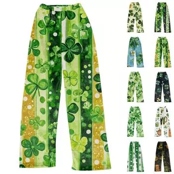 Женские модные повседневные домашние спальные брюки с принтом Святого Патрика XXL зелёный