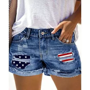Женские модные повседневные джинсовые шорты с принтом ко Дню независимости