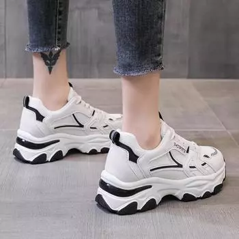 Женские модные повседневные кроссовки на шнуровке, легкие кроссовки с мягкой подошвой, 6 см, дышащая спортивная обувь с сетчатой подошвой 35 чёрный