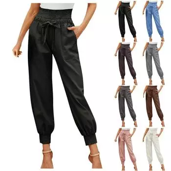 Женские модные повседневные летние брюки с высокой талией и свободными карманами XXL синий