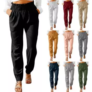 Женские модные повседневные летние брюки с высокой талией и свободными карманами XXXL чёрный