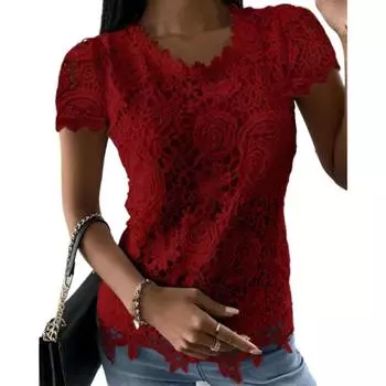 Женские модные повседневные летние однотонные блузки и рубашки с круглым вырезом и короткими рукавами с принтом S розовый