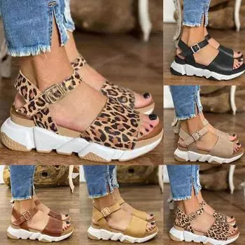 Женские модные повседневные летние сандалии на танкетке с открытым носком и пряжкой 40 хаки