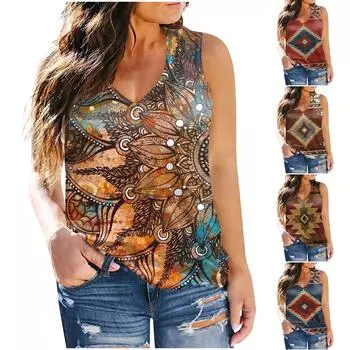 Женские модные повседневные летние топы с винтажным принтом больших размеров XL оранжевый