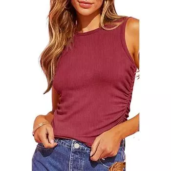 Женские модные повседневные летние весенние однотонные блузки и рубашки без рукавов с круглым вырезом и принтом S белый