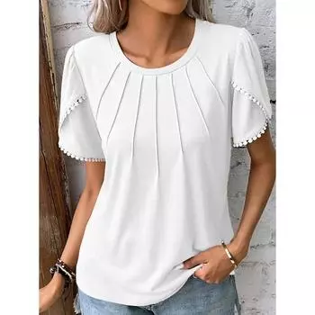 Женские модные повседневные летние весенние однотонные блузки и рубашки с короткими рукавами и круглым вырезом с принтом L серый