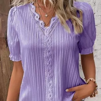 Женские модные повседневные летние весенние однотонные блузки и рубашки с v-образным вырезом и короткими рукавами с принтом M абрикосовый