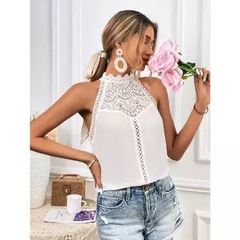 Женские модные повседневные летние весенние однотонные блузки и рубашки без рукавов с круглым вырезом и принтом S жёлтый