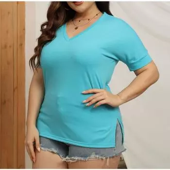 Женские модные повседневные летние весенние однотонные футболки и топы с v-образным вырезом и короткими рукавами с принтом XL белый