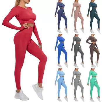 Женские модные повседневные облегающие брюки с длинным рукавом, спортивный однотонный комплект для йоги XL зелёный