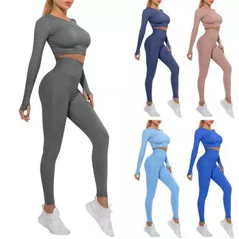 Женские модные повседневные облегающие брюки с длинным рукавом, спортивный однотонный комплект для йоги XL розовый