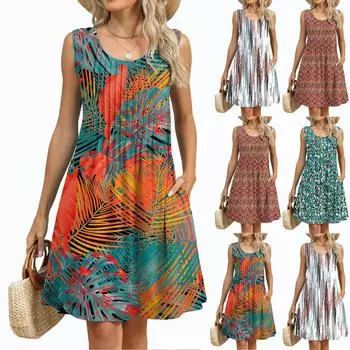 Женские модные повседневные облегающие платья без рукавов с круглым вырезом L коричневый