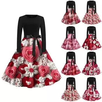 Женские модные повседневные облегающие платья с круглым вырезом и длинными рукавами на День святого Валентина L