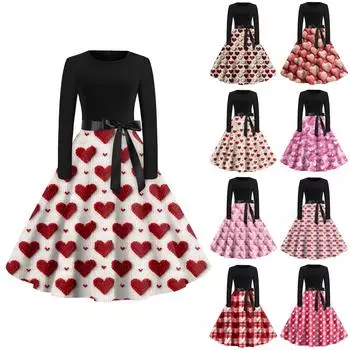 Женские модные повседневные облегающие платья с круглым вырезом и длинными рукавами на День святого Валентина L