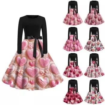 Женские модные повседневные облегающие платья с круглым вырезом и длинными рукавами на День святого Валентина L горячий розовый