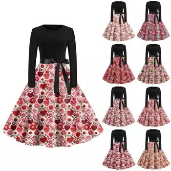 Женские модные повседневные облегающие платья с круглым вырезом и длинными рукавами на День святого Валентина L золотой