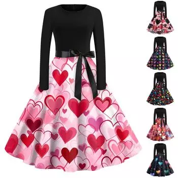 Женские модные повседневные облегающие платья с круглым вырезом и длинным рукавом с принтом XXXXL синий