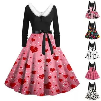 Женские модные повседневные облегающие платья с круглым вырезом и длинным рукавом с принтом XXXXL красный