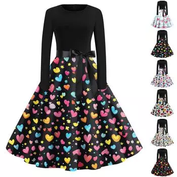 Женские модные повседневные облегающие платья с круглым вырезом и длинным рукавом с принтом XXXXXL