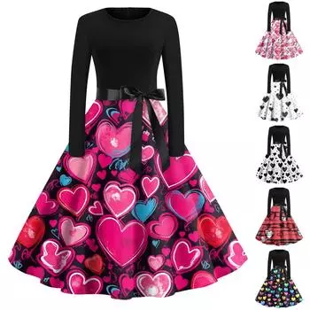 Женские модные повседневные облегающие платья с круглым вырезом и длинным рукавом с принтом XXXXXL