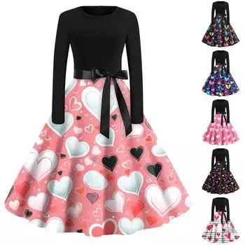 Женские модные повседневные облегающие платья с круглым вырезом и длинным рукавом с принтом XXL красный