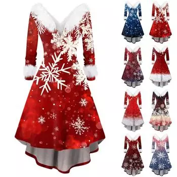 Женские модные повседневные облегающие платья с V-образным вырезом и рождественским принтом для вечеринок с длинным рукавом XXXL