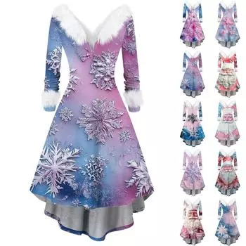 Женские модные повседневные облегающие платья с V-образным вырезом и рождественским принтом для вечеринок с длинным рукавом M розовый