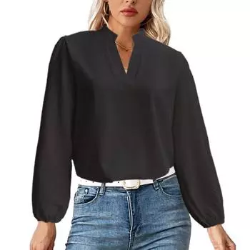 Женские модные повседневные однотонные блузки и рубашки с v-образным вырезом и длинным рукавом с принтом S белый