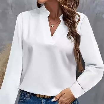 Женские модные повседневные однотонные блузки и рубашки с v-образным вырезом и длинным рукавом с принтом S белый