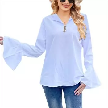 Женские модные повседневные однотонные блузки и рубашки с v-образным вырезом и длинным рукавом с принтом S чёрный