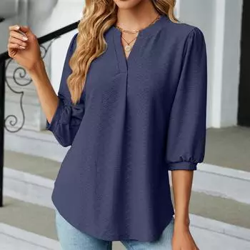 Женские модные повседневные однотонные блузки и рубашки с v-образным вырезом и рукавом 3/4 с принтом S розовый