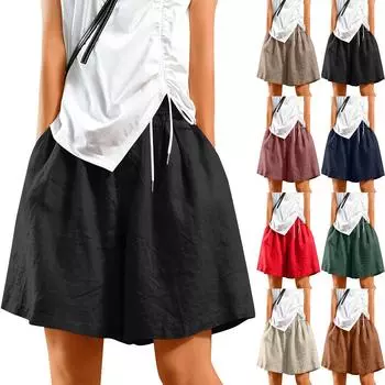 Женские модные повседневные однотонные брюки с карманами, шорты L чёрный