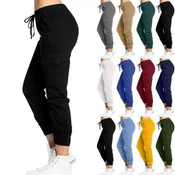 Женские модные повседневные однотонные брюки с карманами L