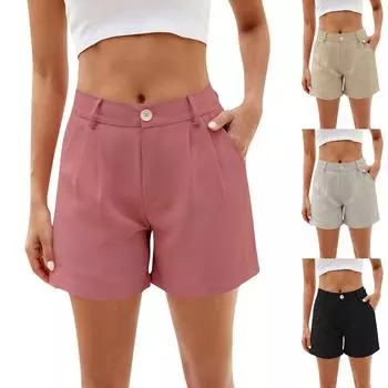 Женские модные повседневные однотонные брюки с пуговицами и карманами, шорты L чёрный