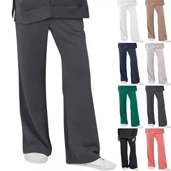 Женские модные повседневные однотонные брюки с высокой талией и эластичным поясом, свободные брюки с карманами и подкладкой, спортивные брюки L бежевый