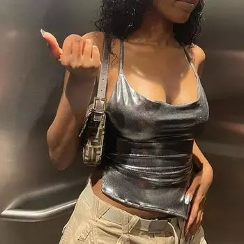 Женские модные повседневные однотонные футболки и топы без рукавов с U-образным вырезом и принтом S серебряный