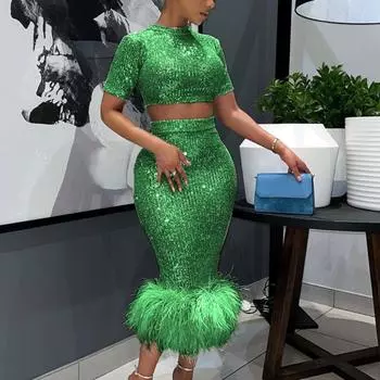 Женские модные повседневные однотонные принты на лето и весну с коротким рукавом и круглым вырезом с юбкой S чёрный