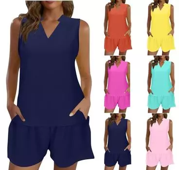 Женские модные повседневные однотонные шорты без рукавов с воротником-стойкой L циан