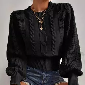 Женские модные повседневные однотонные свитера с круглым вырезом и осенне-зимним принтом с длинными рукавами One Size чёрный