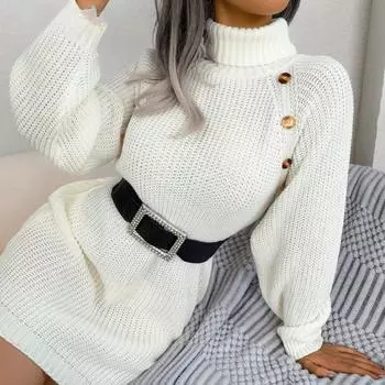 Женские модные повседневные однотонные свитера с принтом на осень и зиму, с длинным рукавом, с высоким воротом и средней талией S розовый