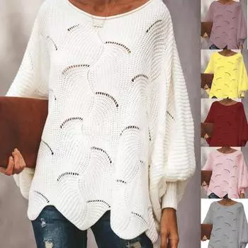 Женские модные повседневные однотонные свободные свитера с круглым вырезом и осенне-зимним принтом с длинными рукавами XXXXXL белый