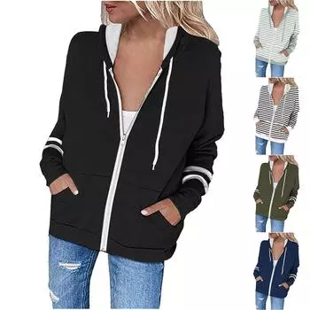 Женские модные повседневные однотонные толстовки с длинными рукавами, толстовки на молнии, пальто с карманом L