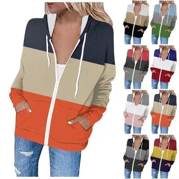 Женские модные повседневные однотонные толстовки с длинными рукавами, толстовки на молнии, пальто с карманом L бежевый