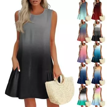 Женские модные повседневные платья без рукавов с круглым вырезом и оборками XXL