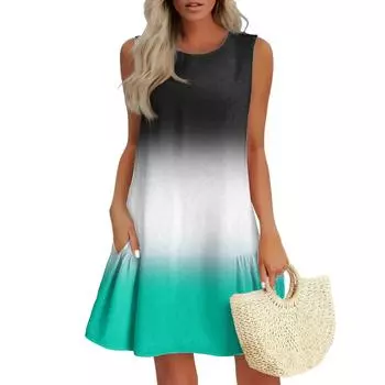 Женские модные повседневные платья без рукавов с круглым вырезом и оборками S