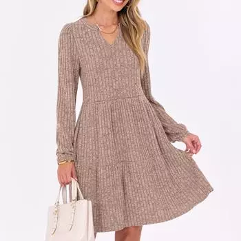 Женские модные повседневные платья с длинным рукавом L чёрный