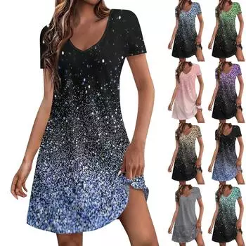 Женские модные повседневные платья с карманами и принтом в богемном стиле, пляжные платья с v-образным вырезом и короткими рукавами