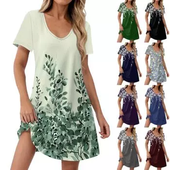 Женские модные повседневные платья с карманами и принтом в богемном стиле, пляжные платья с v-образным вырезом и короткими рукавами L чёрный