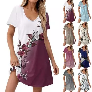 Женские модные повседневные платья с карманами и принтом в богемном стиле, пляжные платья с v-образным вырезом и короткими рукавами L синий