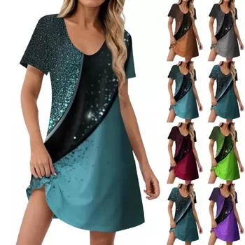 Женские модные повседневные платья с карманами и принтом в богемном стиле, пляжные платья с v-образным вырезом и короткими рукавами L чёрный